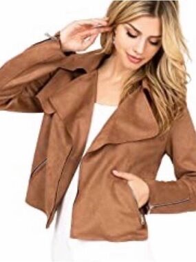 Philosophy Women's Brown Faux Suede Moto Jacket Size M.